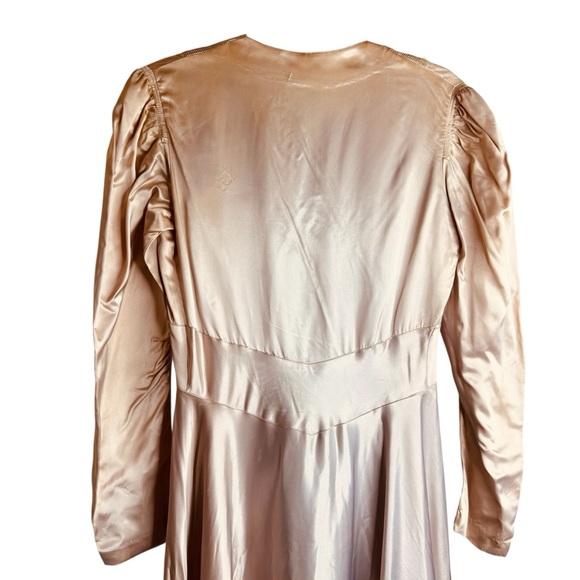 Vintage 30s Canterbury New York Champaign Satin Zip Dress Robe S/M - Picture 7 of 16